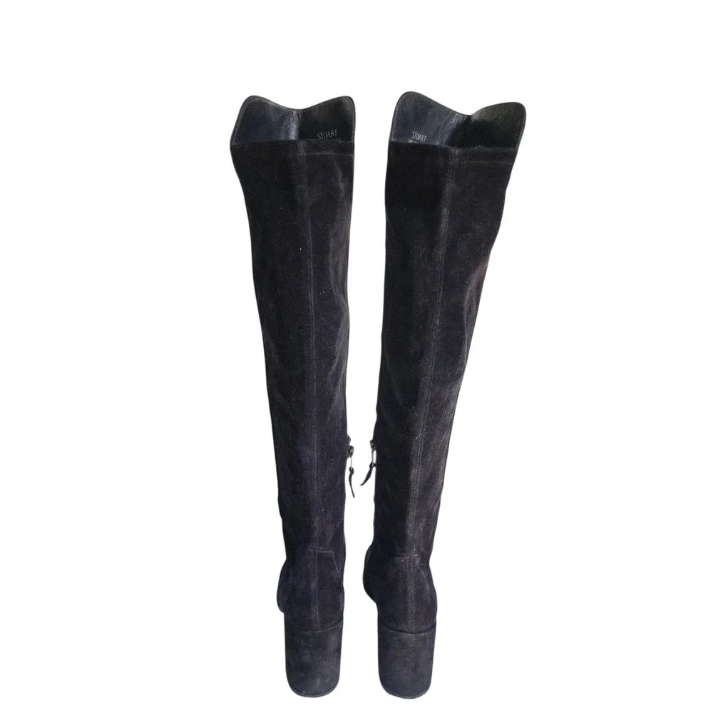 Stuart Weitzman Alljack Black Suede Over The Knee Block Heel Boots Womens 37.5